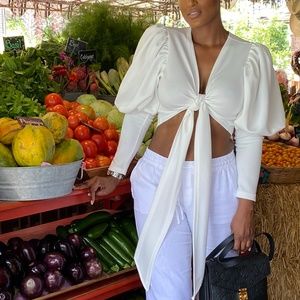 Cream tie front crop top